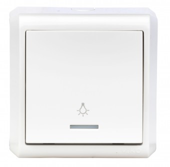 Buton 1ND, 10A, luminos, PT, cleme cu surub, IP20, alb