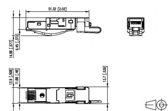 Conector industrial IP20 RJ45G Cat.6 pt. AWG22