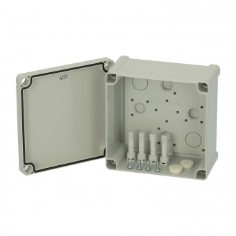 Cutie din ABS cu capac gri si balamale, 130x130x75mm