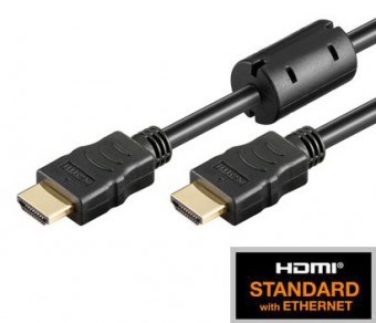 HDMI 1.4 Cable, 2x HDMI19 Typ A male, Ferrit/Gold,Black, 15m
