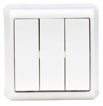 Intrerupator 3 poli, 10A, PT, cleme cu surub, IP20, alb