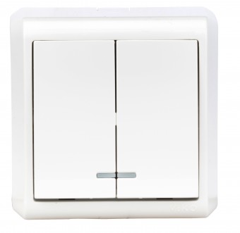 Intrerupator dublu, 10A, luminos, PT, cleme surub, IP20, alb