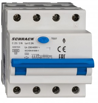 Intreruptor automat+dif. 3+N, AMPARO 6kA, C 25A, 300mA,tip A