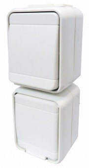 Intreruptor simplu + priza cu capac IP44, gri/gri
