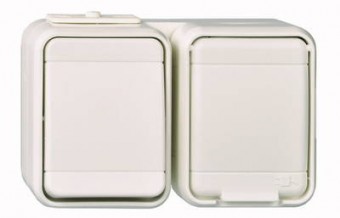 Intreruptor simplu + priza cu capac IP44, gri/gri