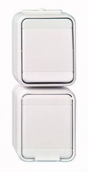 Intreruptor simplu+priza cu PE+capac IP44, gri/gri
