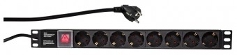 PDU 8x Schuko, 19, Comutator, 1U, cablu 2m, negru, ALU