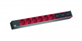PDU19' 6XSchuko+3XC19, 2m fisa C20 si AL- Negru-prize Rosii