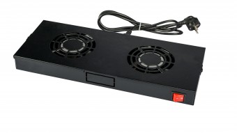 Placa 19 cu 2 ventilatoare, 1U, comutator, negru RAL 9005