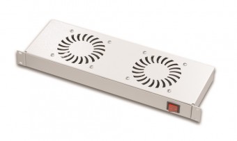 Placa 19” cu 2 ventilatoare, 1U, comutator ON/OFF, RAL7035