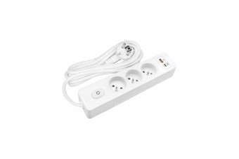 Power strip Pin 3-way, Shut/Switch, USB A+C PD, 5m cable, w