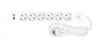 Prelungitor cu 6 prize, cablu de 1,5m, USB A+C PD, Buton