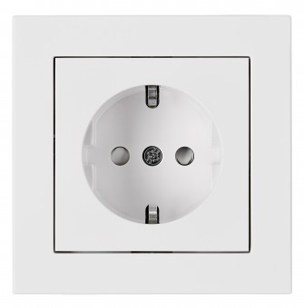 Priza completa, cu protectie, conexiune cu surub, alba