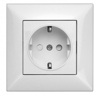 Priza completa, cu protectie, conexiune cu surub, alba
