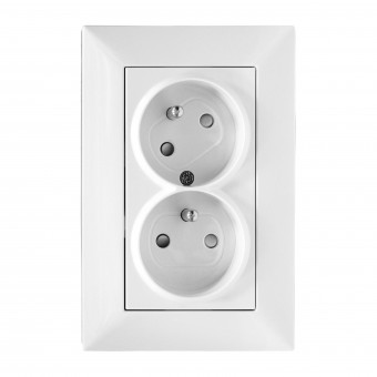 Priza dubla 16A cu pin PE rotit 45°, cleme elastice, alb
