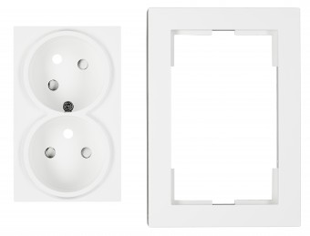 Priza dubla completa cu pin, 2xPE, 1 priza 45°, alba