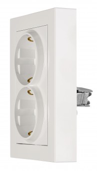 Priza dubla completa cu protectie, cleme cu surub, alba