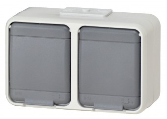 Priza dubla cu PE IP44, gri/gri