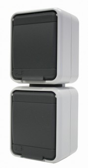 Priza dubla cu PE IP44, gri/gri