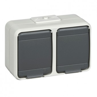 Priza dubla cu PE IP44, gri/gri
