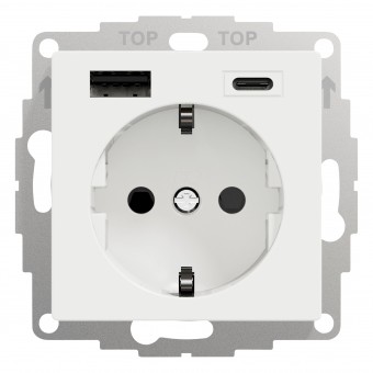 Priza Schuko cu USB Tip A+C, 2,4A, alb-pur