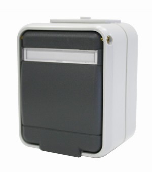 Priza simpla cu PE inscriptionata IP44, gri/gri