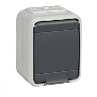 Priza simpla cu PE IP44, gri/gri