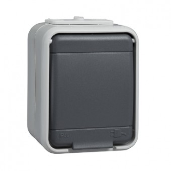 Priza simpla cu PE IP44, gri/gri