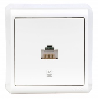 Priza telefon 1xCAT3, cleme cu surub, PT, IP20, alb
