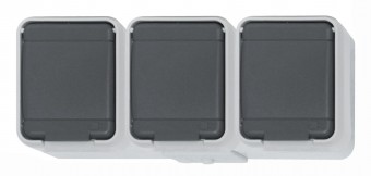 Priza tripla cu PE IP44, gri/gri