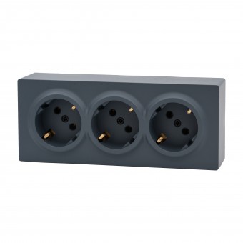 Priza tripla Schuko aplicata 16A gri grafit Leto - LEZARD