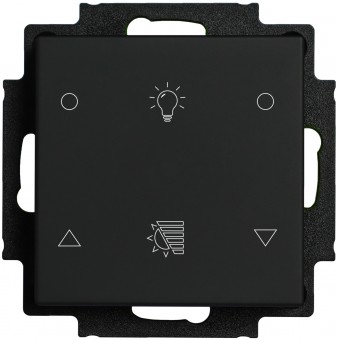 Pushbutton 2-gang, Roomthermostat, light-/shutter Icons, bl
