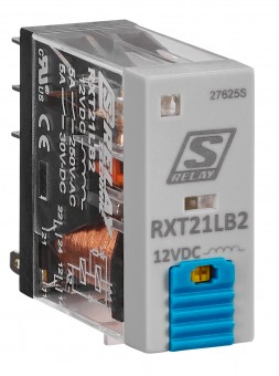 Releu industrial ingust, 2CC, 12V c.c., 5A, LED+dioda prot.