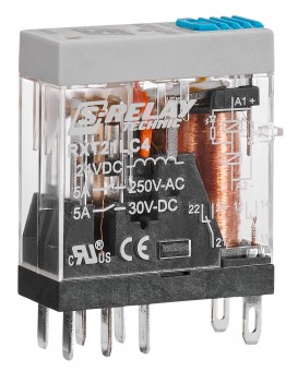 Releu industrial ingust, 2CC, 24Vc.c., 5A, LED+dioda prot.