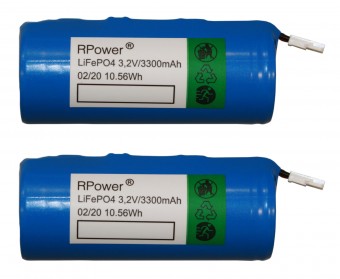 Set 2 accus LiFePO4 3,2V 3,3Ah f. luminaires. w. LEO or LPK