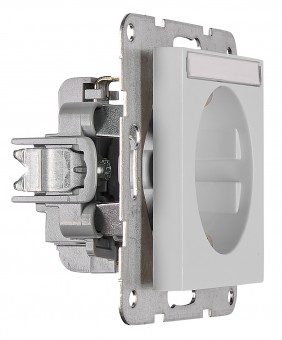 Socket with title block, safety shutter, silver
