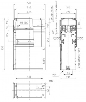 Soclu de plastic, pt. mar.0X, RAL7035, 590x850x310mm