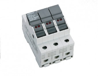 Suport portfuzibile cilindrice cu LED, 3 poli, 30A, clasa CC