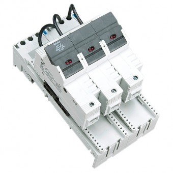 Suport portfuzibile cu montaj pe bara + LED clasa J, 1-30A