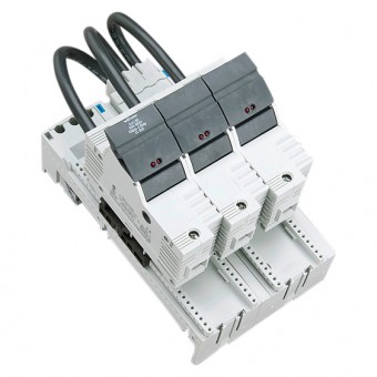 Suport portfuzibile cu montaj pe bara + LED clasa J, 35-60A