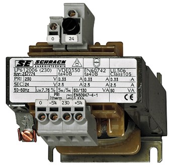 Trafo cmd.1f. 400V/230V, 100 VA, IP00, prot. sec. cu fuzibil