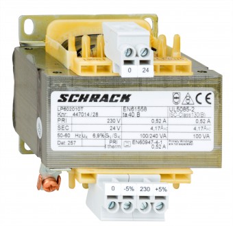 Transformator de comanda monofazat, 230V/24V, 100 VA, IP00