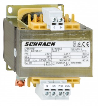 Transformator de comanda monofazat, 230V/24V, 160 VA, IP00