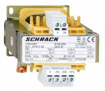 Transformator de comanda monofazat, 230V/24V, 60 VA, IP00