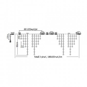 Turtur Luminos 180 LED-uri Albastru 5X0.8M IP44