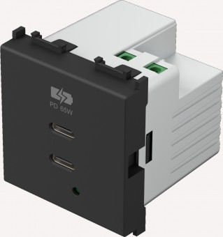 USB 2xUSB-C power supply USB-C,PD, 65W, 5V, 3A, 2M, black