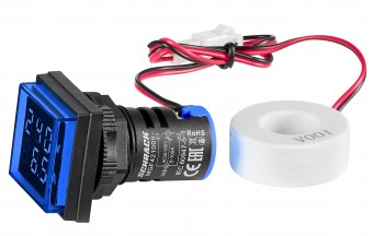 Volt/Amper-metru, 22.5mm, 0-100A, 50-500VAC, albastru drept.