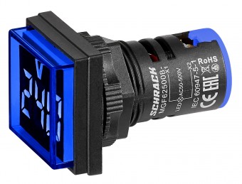 Voltmetru, 22.5mm, 50-500VAC, albastru, dreptunghiular
