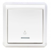 Buton 1ND, 10A, luminos, PT, cleme cu surub, IP20, alb