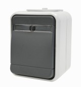Buton cu revenire cu bec IP44, gri/gri